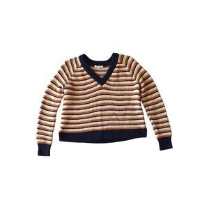 Madewell Striped V Neck Sweater Small Cotton Knit Multicolor